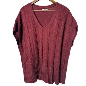 SONOMA‎ Women Small/Medium Cable Knit V-Neck Sleeveless Burgundy Sweater Vest